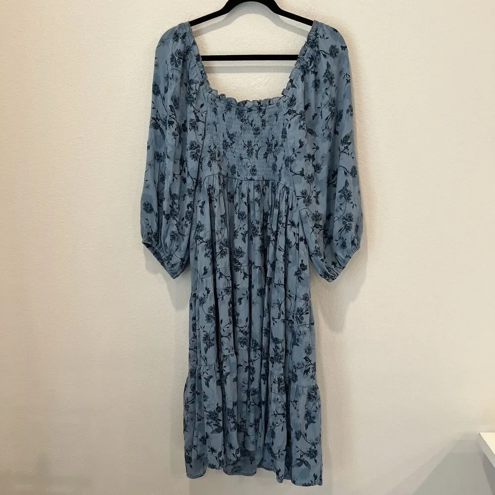 Torrid Women’s Skater Blue Floral Midi Dress Size 2 Lined Pockets Softgirl Fairy - Picture 7 of 10